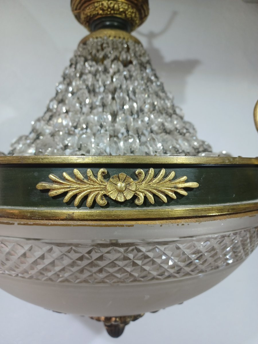 Lustre Empire en bronze et cristal -photo-4