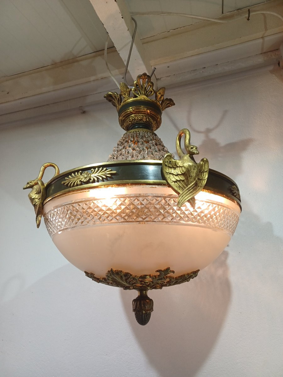Lustre Empire en bronze et cristal -photo-8
