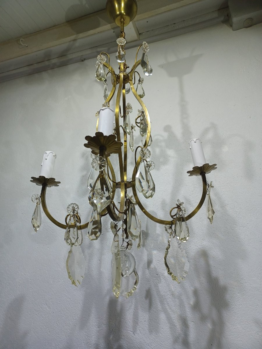 Lustre 4 lumières en bronze et cristal -photo-1