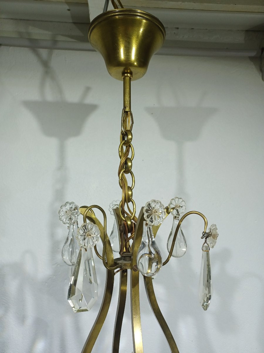 Lustre 4 lumières en bronze et cristal -photo-2