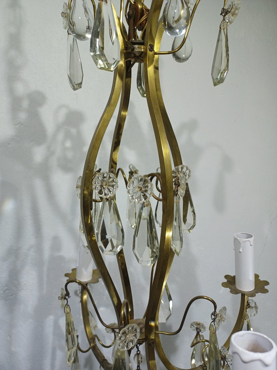 Lustre 4 lumières en bronze et cristal -photo-3
