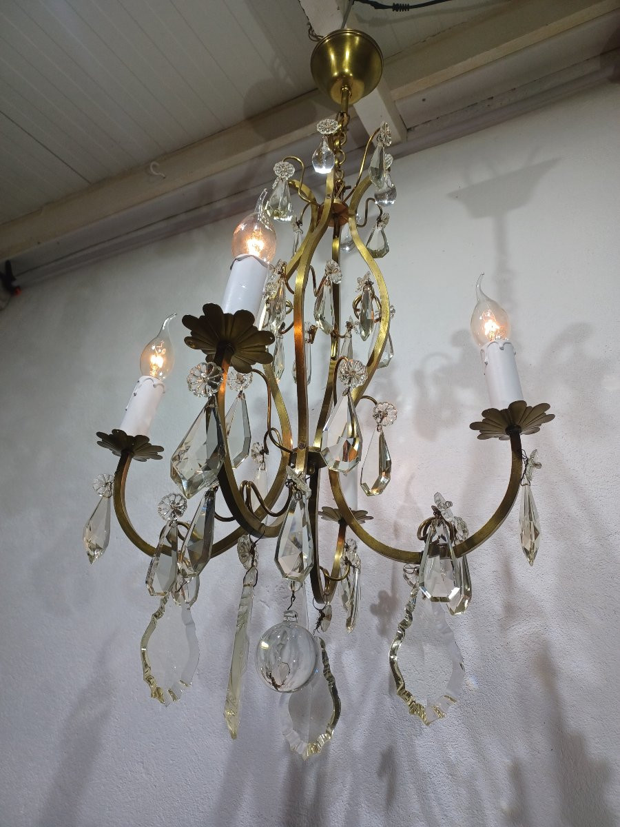 Lustre 4 lumières en bronze et cristal -photo-8