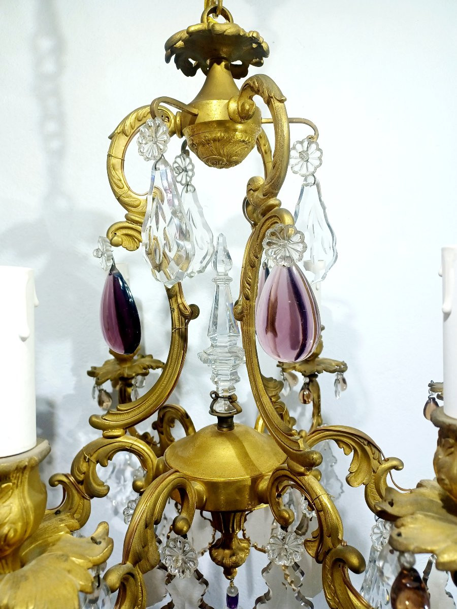 6-light Bronze And Crystal Chandelier -photo-2