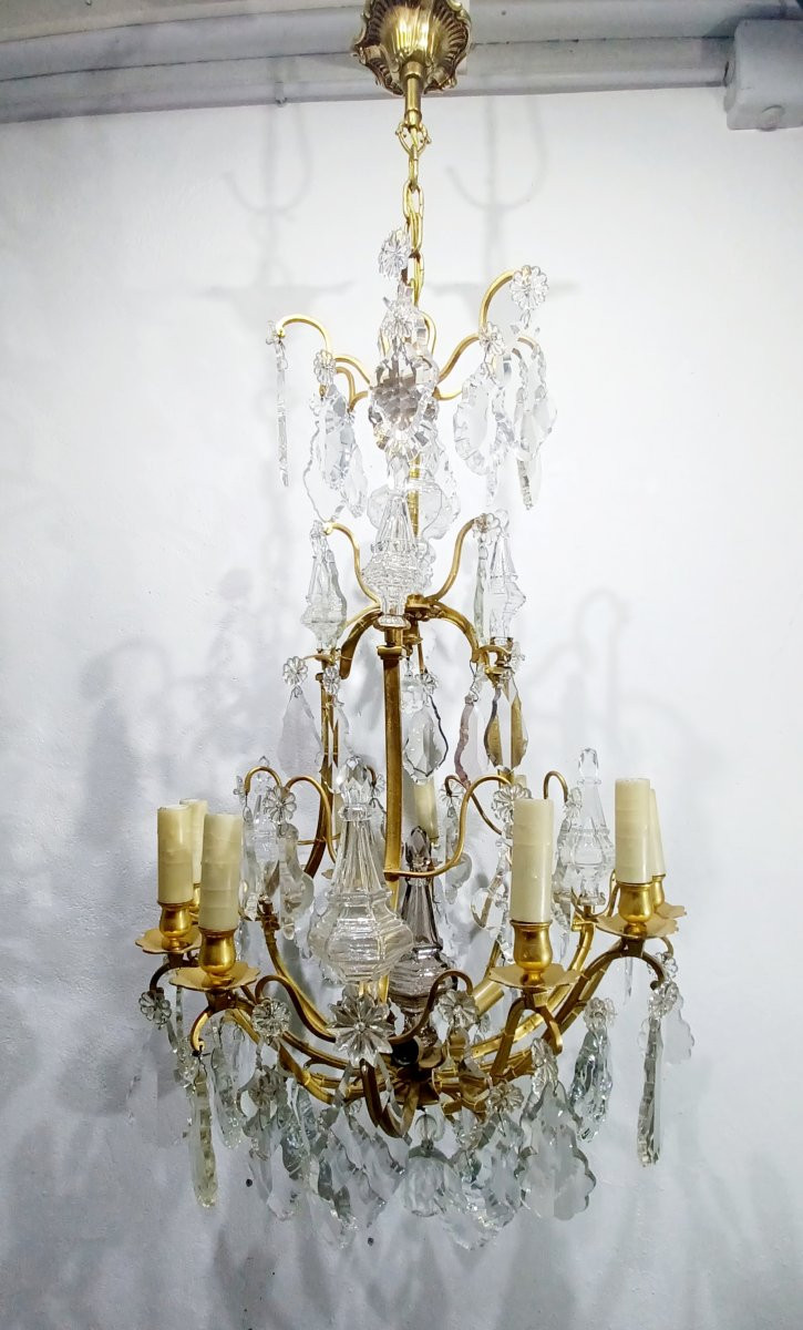 Lustre cage 12 lumières bronze et cristal-photo-4
