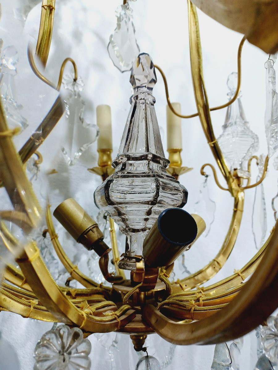 Lustre cage 12 lumières bronze et cristal-photo-3