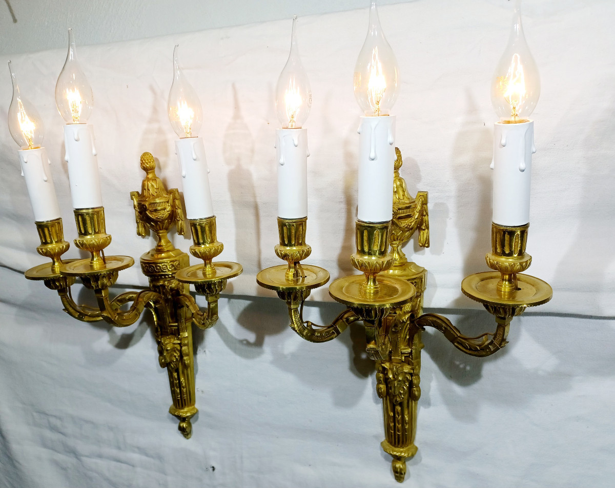 Pair Of 3-light Ram's Head Wall Lights