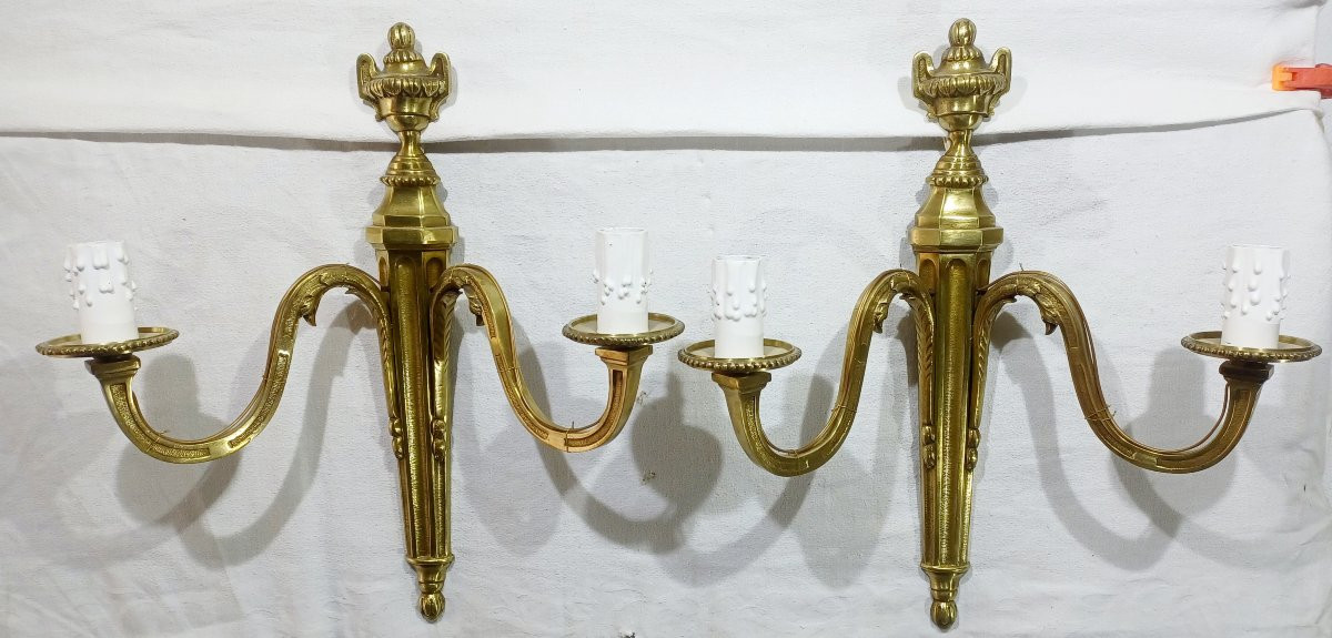 Paire d’applique en bronze 2 lumières -photo-3