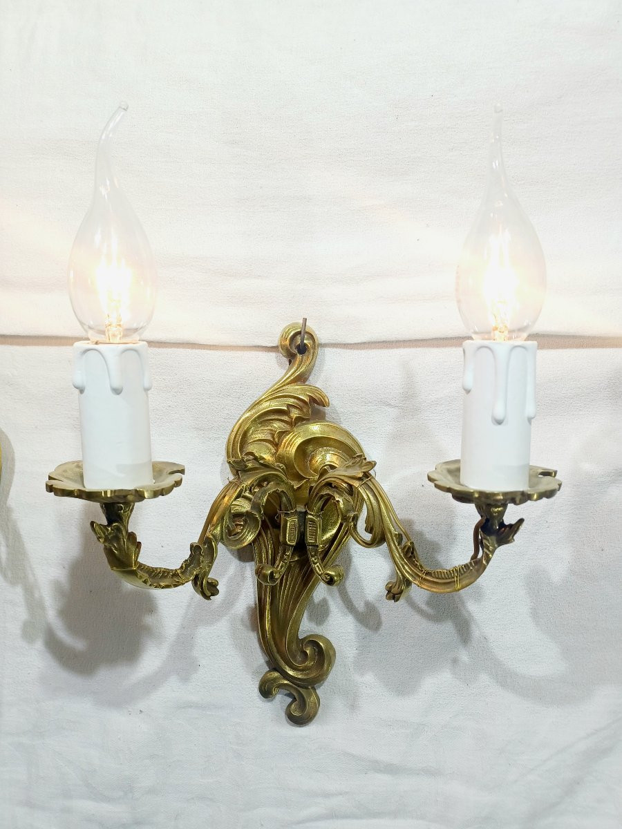 Paire d’applique en bronze 2 lumières st Louis XV -photo-2