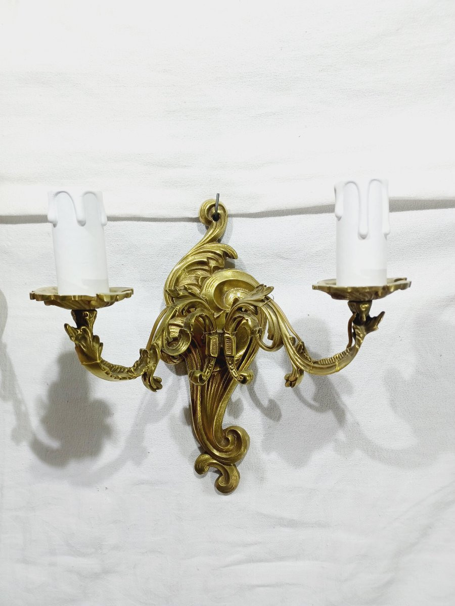 Paire d’applique en bronze 2 lumières st Louis XV -photo-3