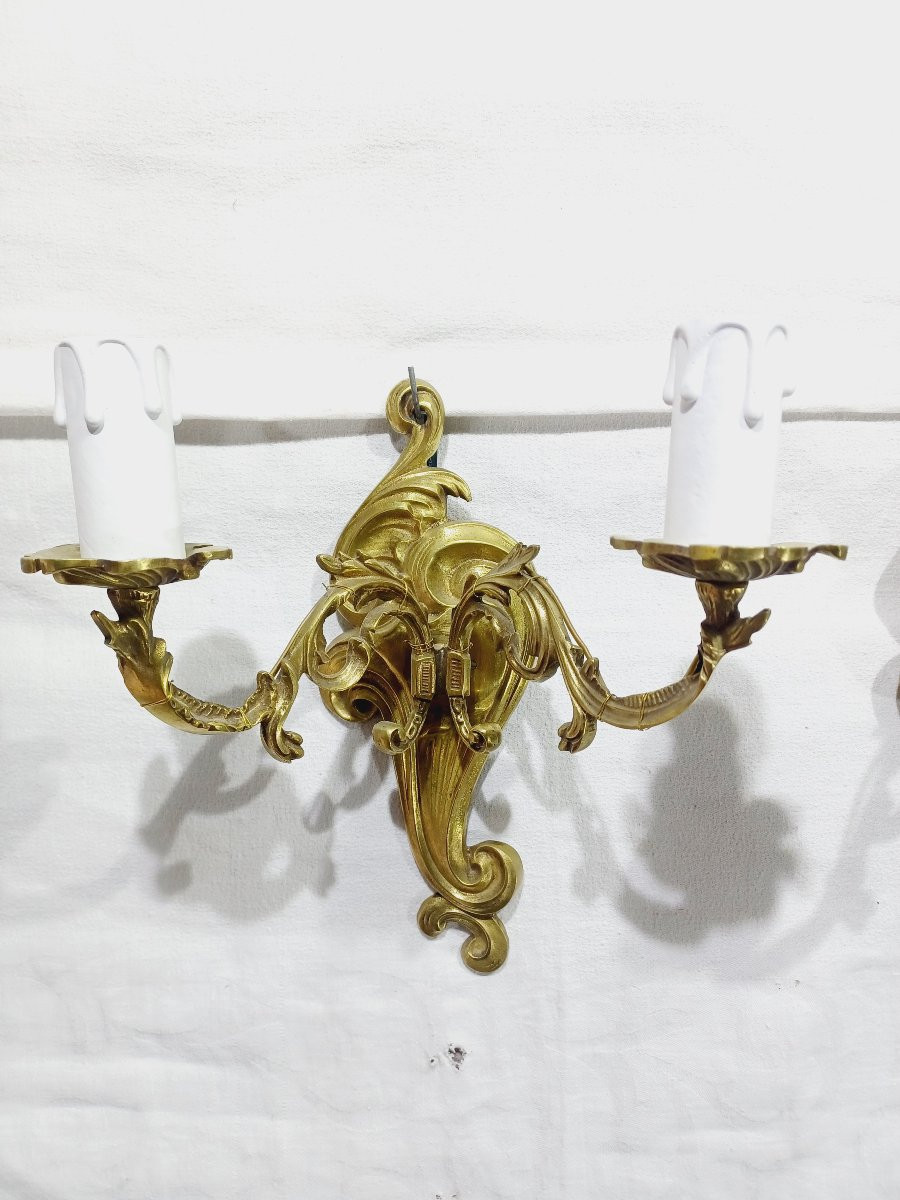 Paire d’applique en bronze 2 lumières st Louis XV -photo-4