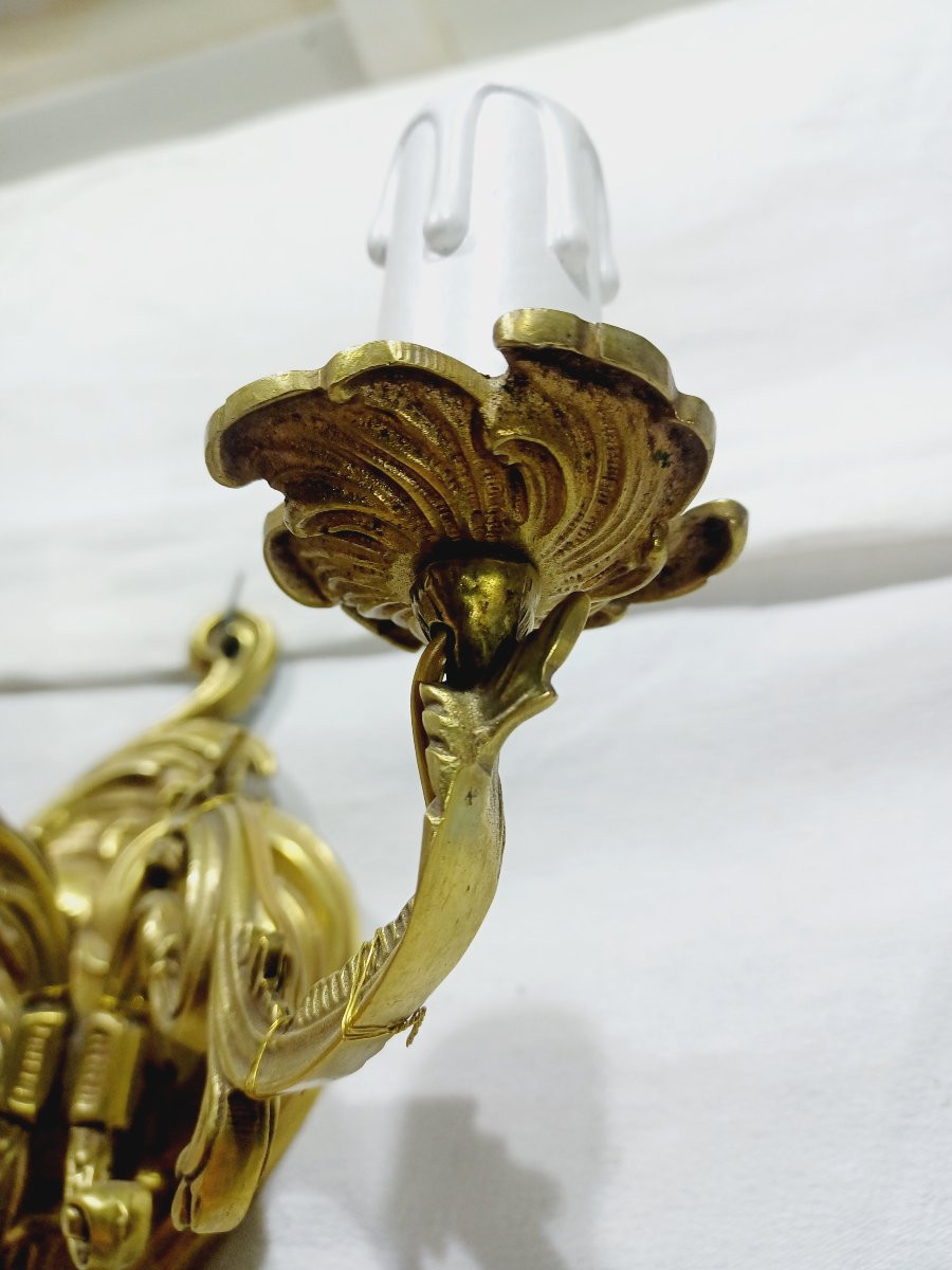 Paire d’applique en bronze 2 lumières st Louis XV -photo-7