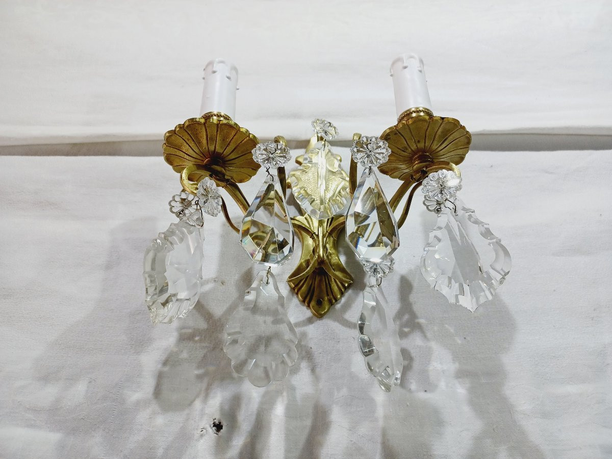 2-light Bronze And Crystal Wall Light -photo-1