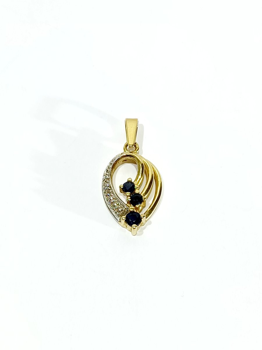 Pendentif or diamants saphirs-photo-2