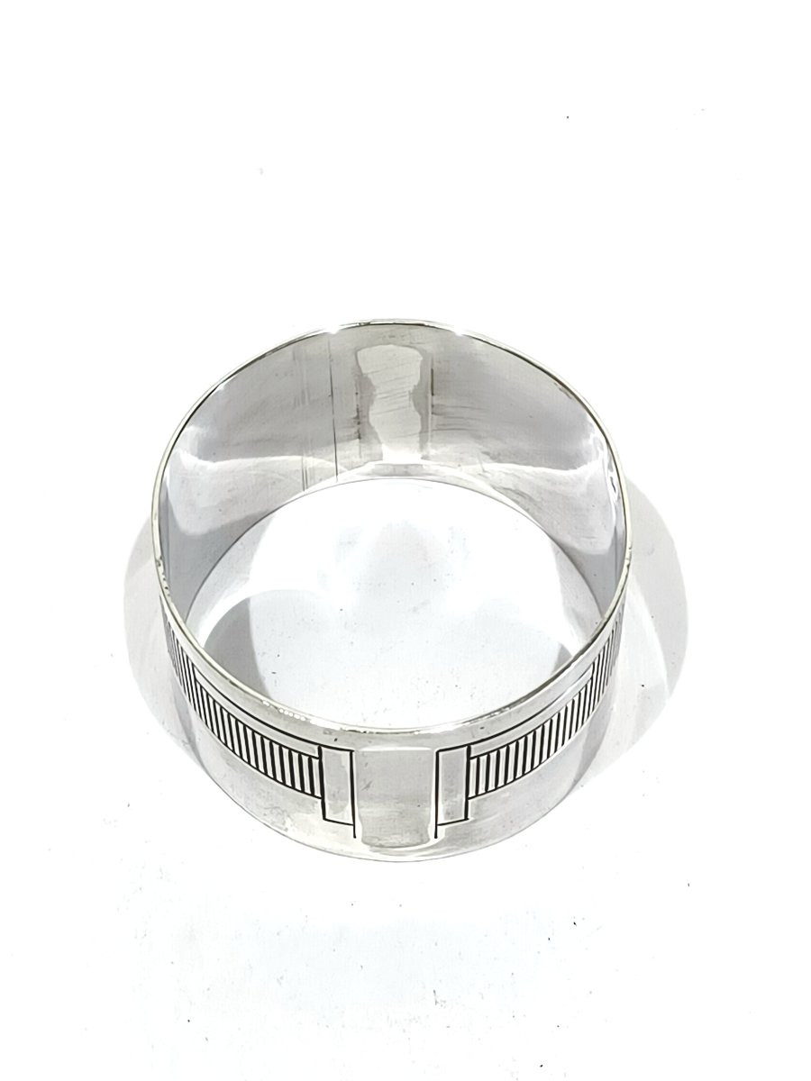 Rond de serviette argent art déco à formes géométriques-photo-4