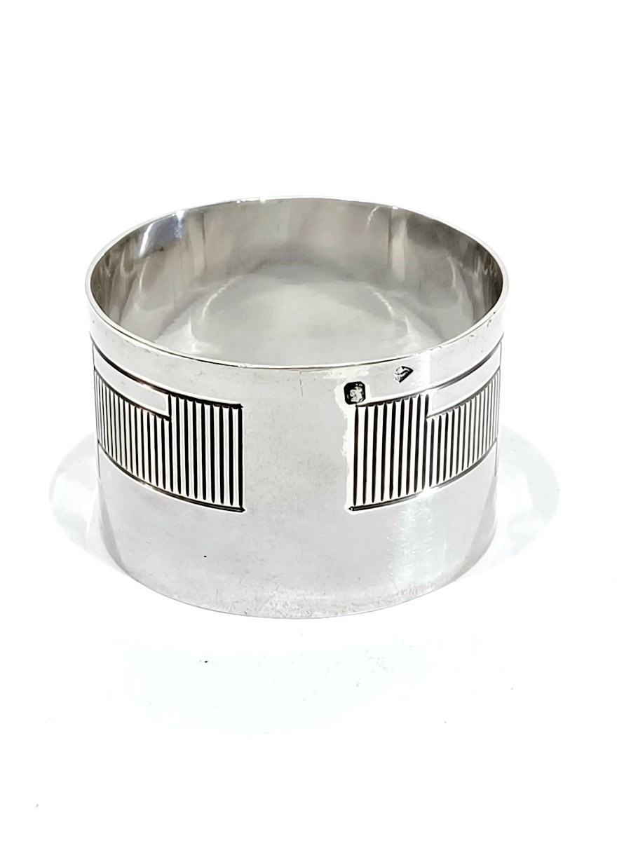 Rond de serviette argent art déco à formes géométriques-photo-1