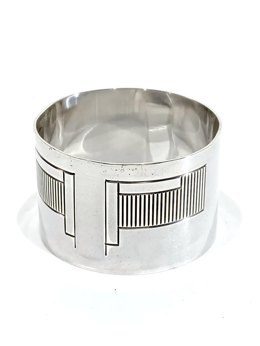 Rond de serviette argent art déco à formes géométriques-photo-2