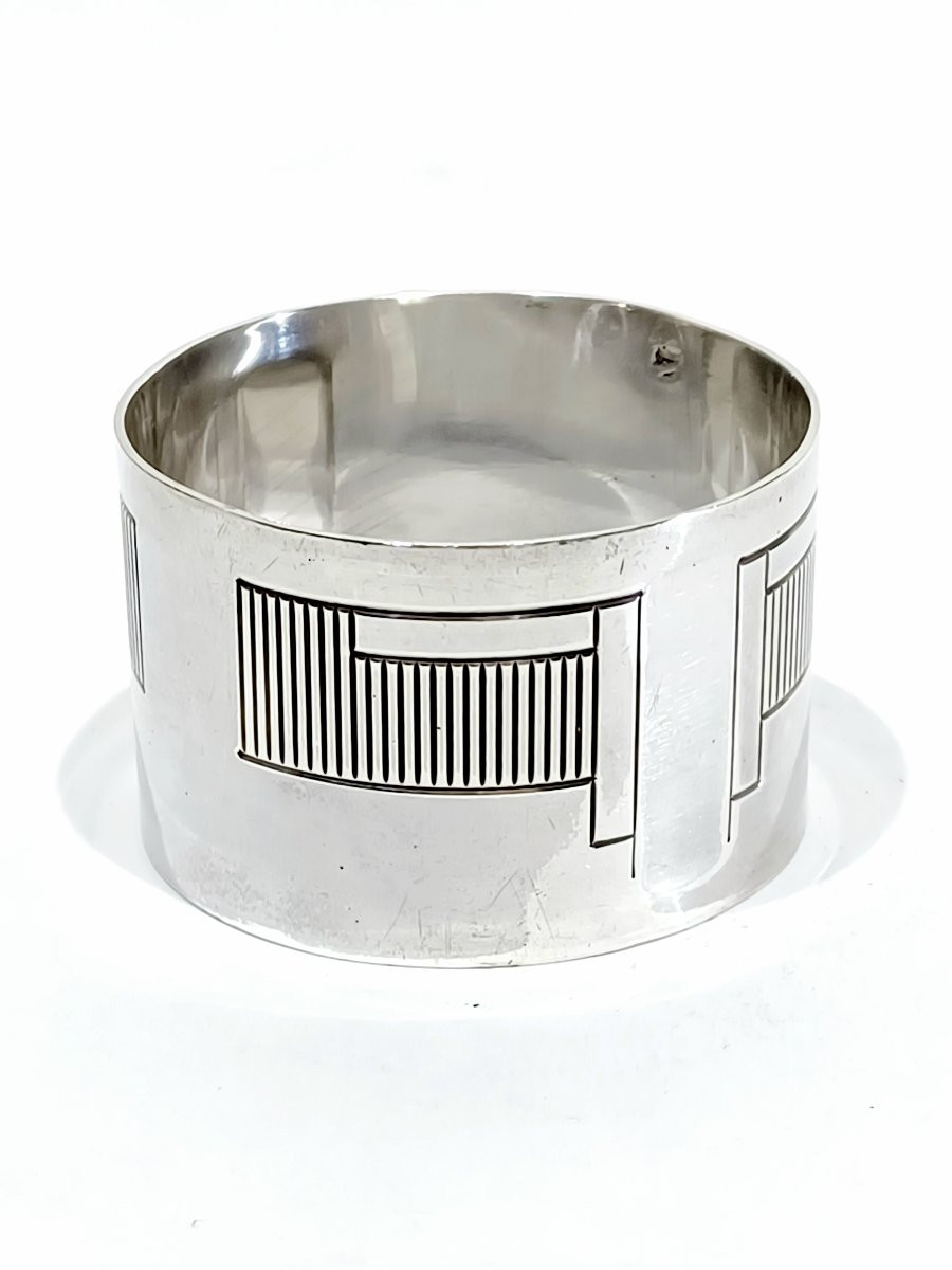 Rond de serviette argent art déco à formes géométriques-photo-3