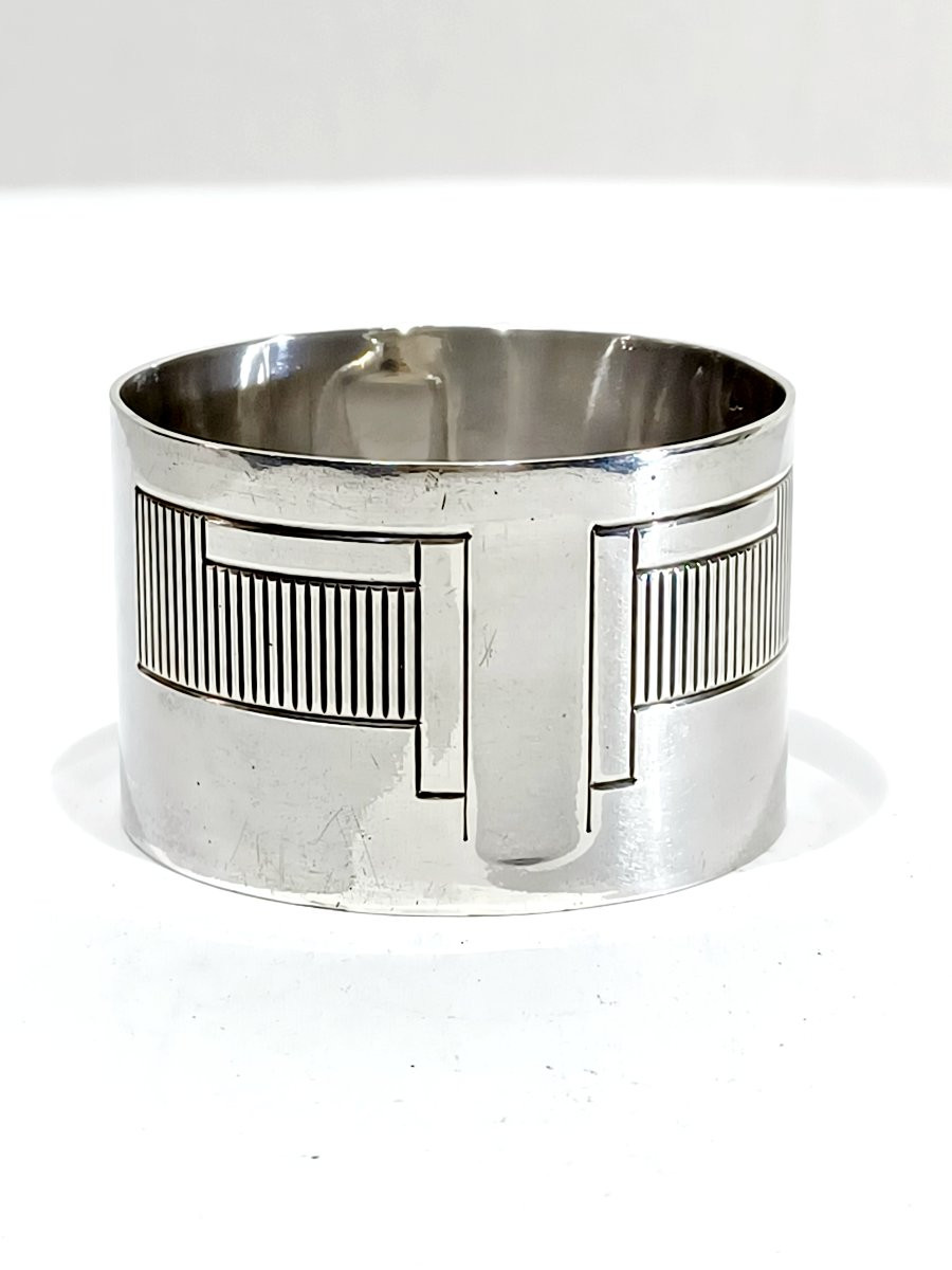 Rond de serviette argent art déco à formes géométriques-photo-4