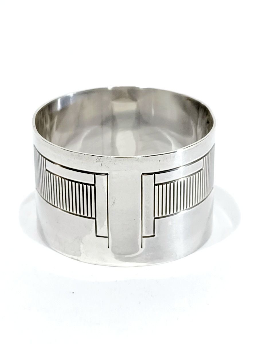 Rond de serviette argent art déco à formes géométriques
