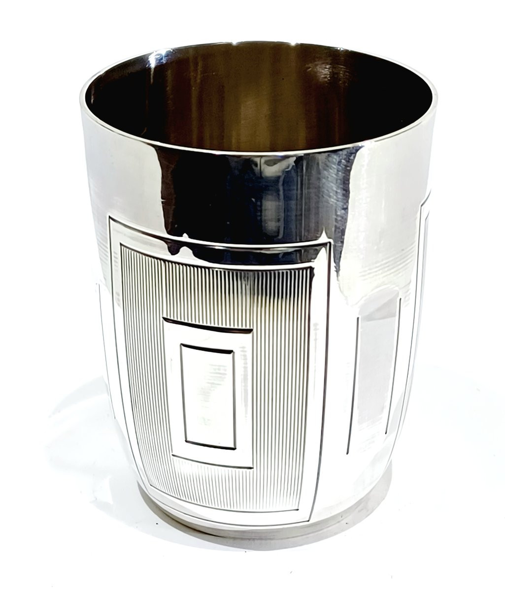 Art Deco Silver Cup With Geometric Shapes-photo-2