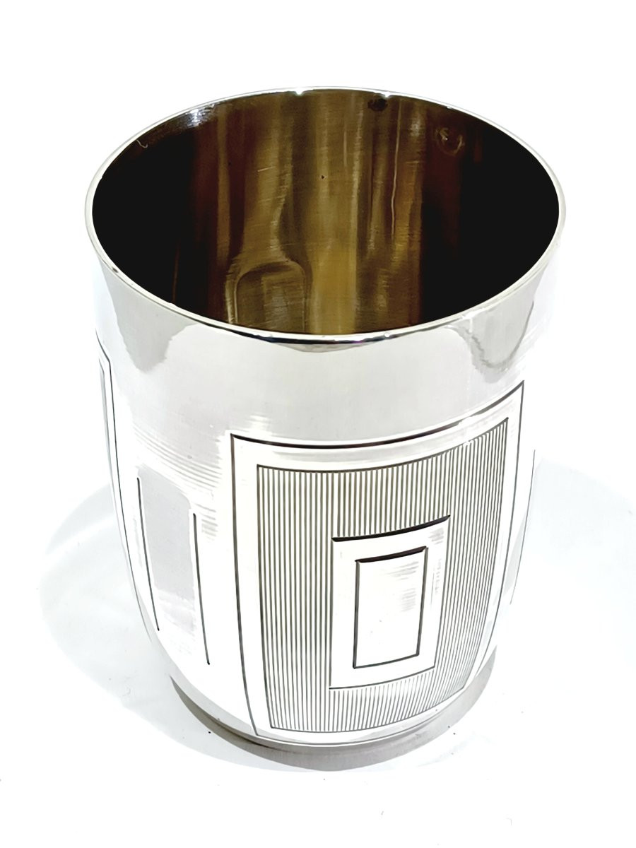 Art Deco Silver Cup With Geometric Shapes-photo-3