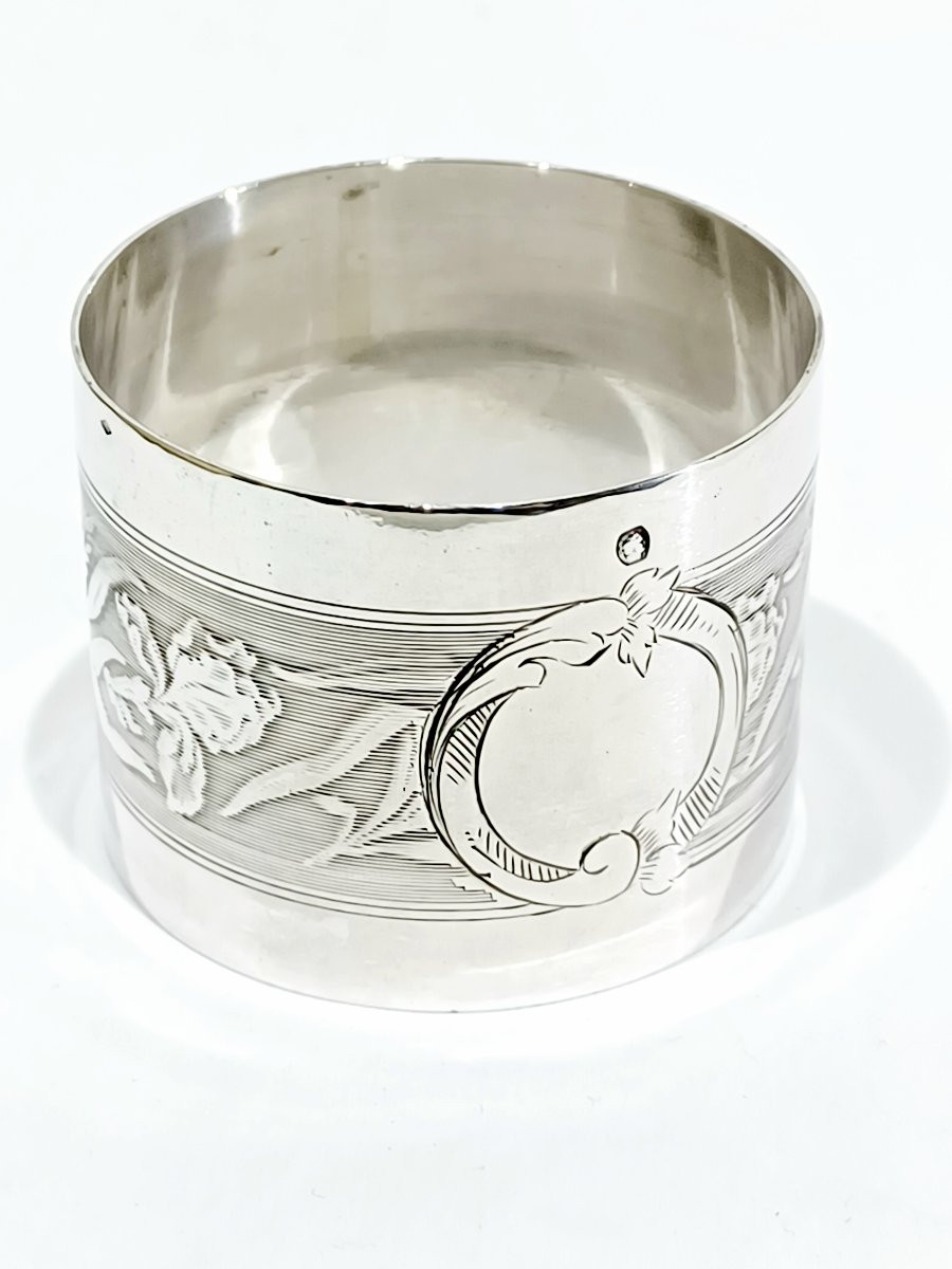 Rond de serviette en argent massif art nouveau-photo-2