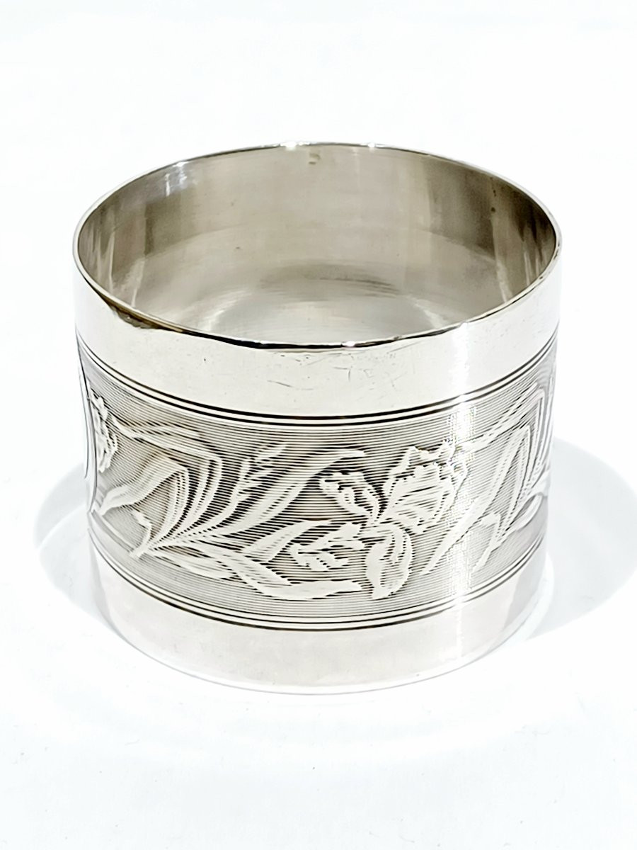 Rond de serviette en argent massif art nouveau-photo-1