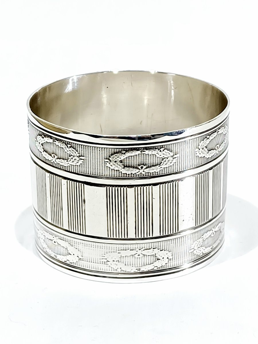 Rond de serviette en argent massif stries et laurier-photo-1