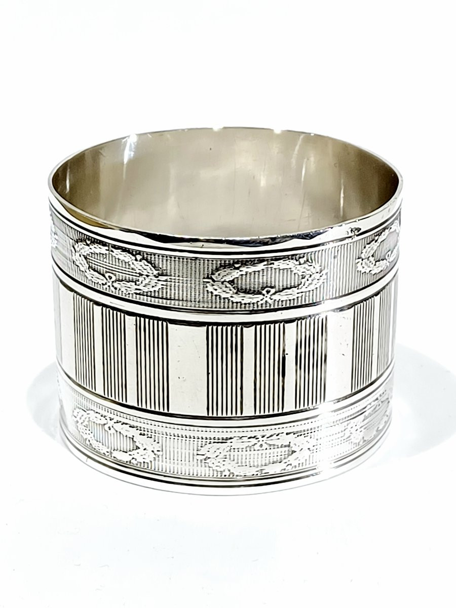Rond de serviette en argent massif stries et laurier-photo-3