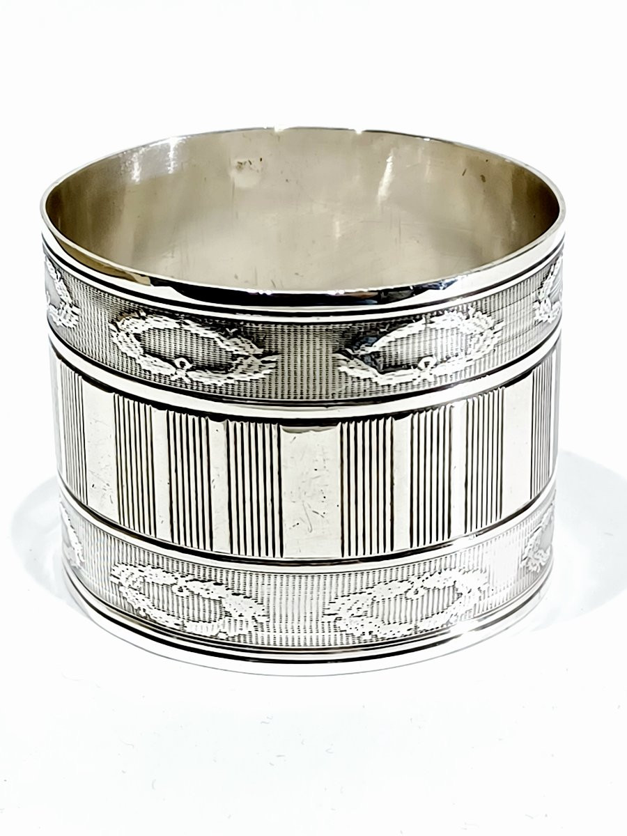 Rond de serviette en argent massif stries et laurier-photo-4