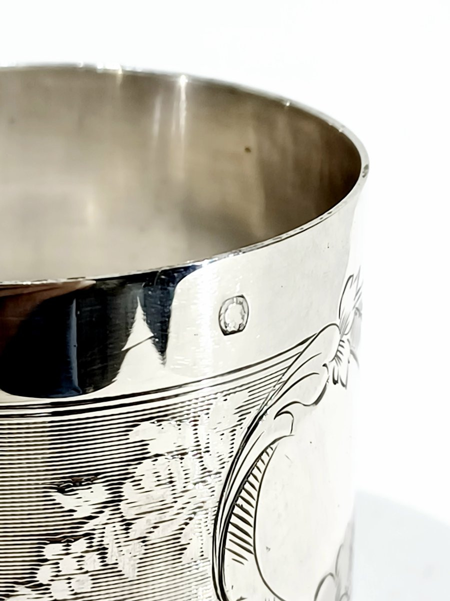 Rond serviette en argent massif cartouche vierge et fleurs-photo-4