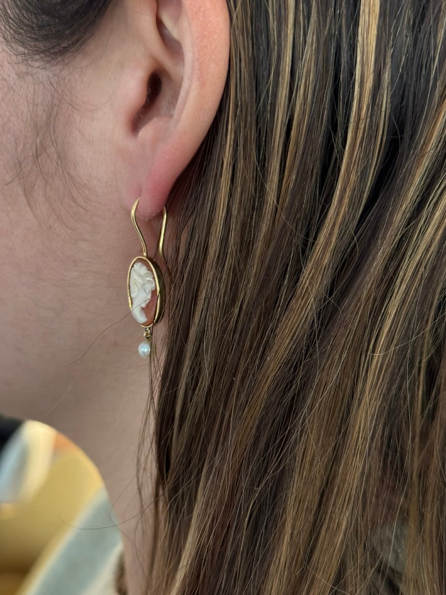 Pair Of Gold, Cameo And Pearl Earrings-photo-8