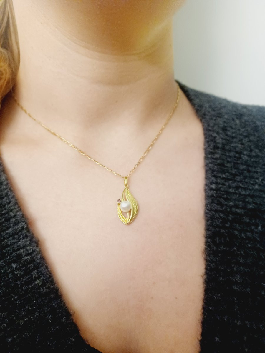 Pendentif En Or Perle Et Grenat-photo-3