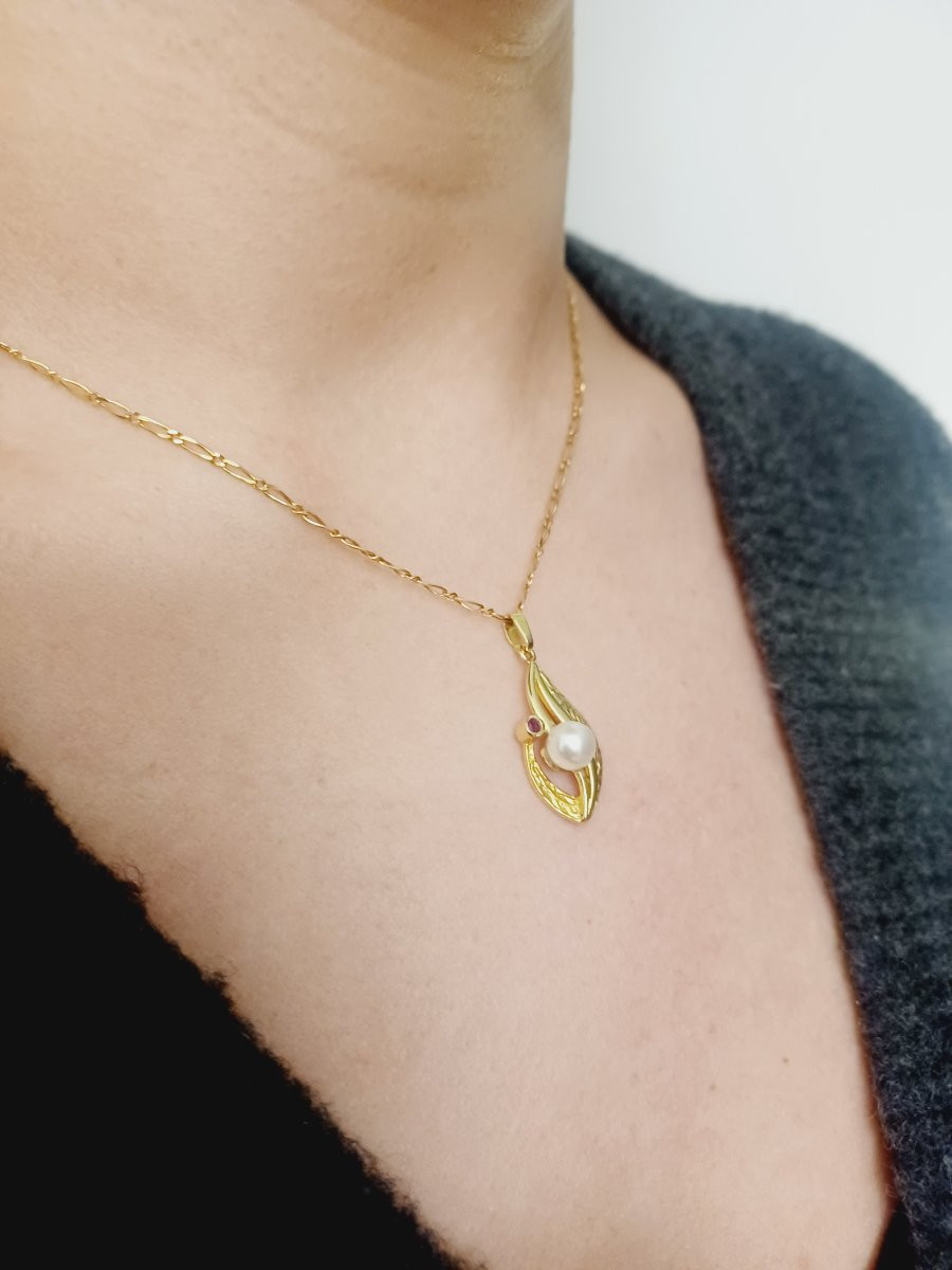 Pendentif En Or Perle Et Grenat-photo-4
