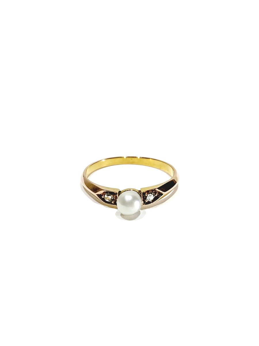 Rose Gold Pearl And Diamond Ring-photo-2