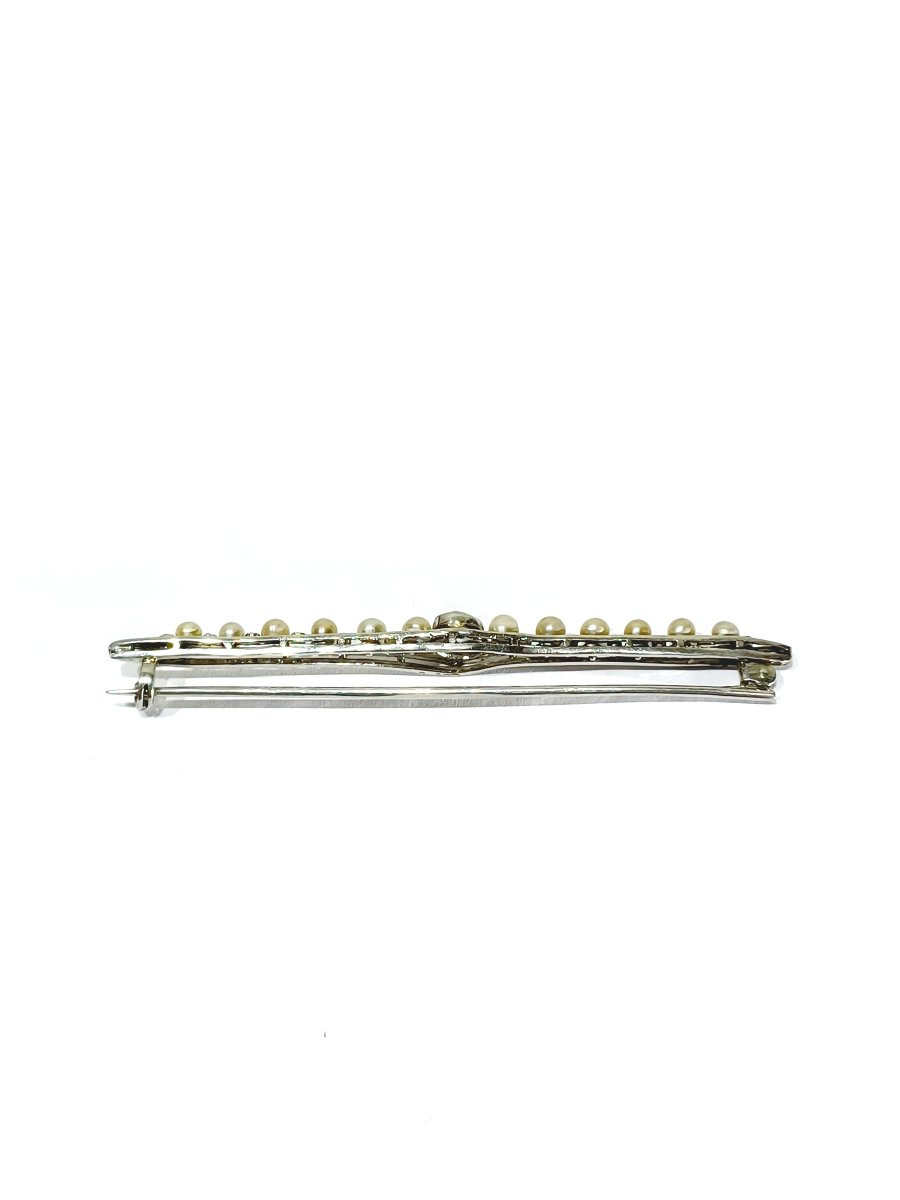 Broche En Or Blanc, Diamants Et Perles-photo-1