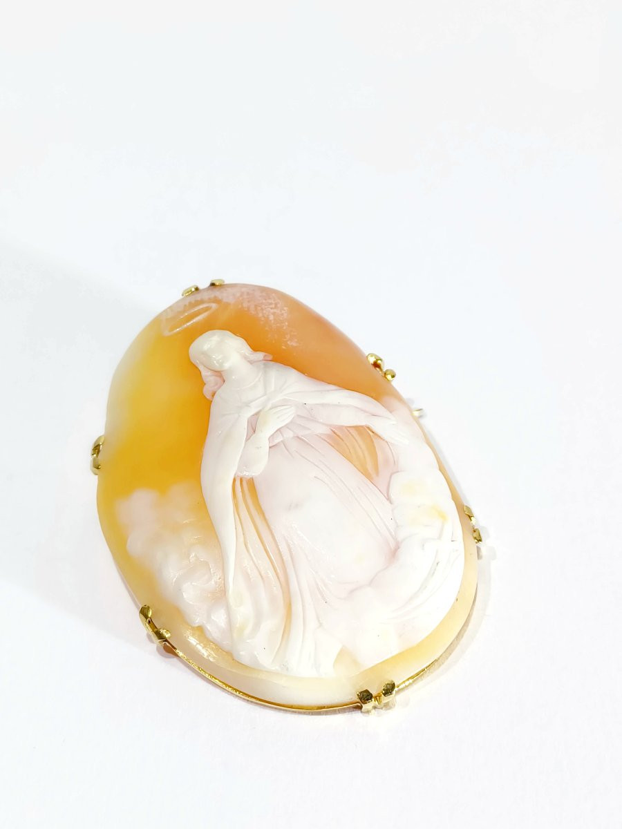 Gold-mounted Shell Cameo Brooch Representing An Angel-photo-2