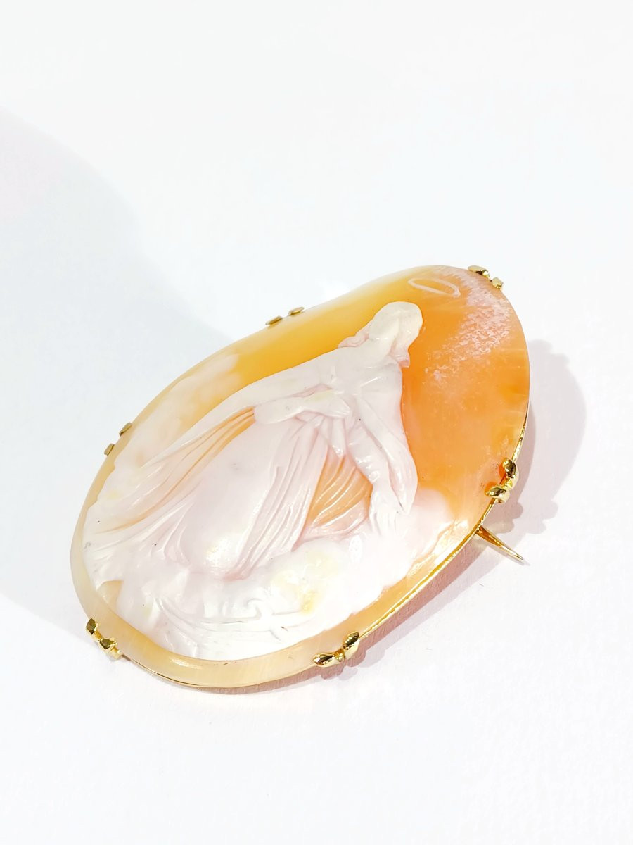 Gold-mounted Shell Cameo Brooch Representing An Angel-photo-3