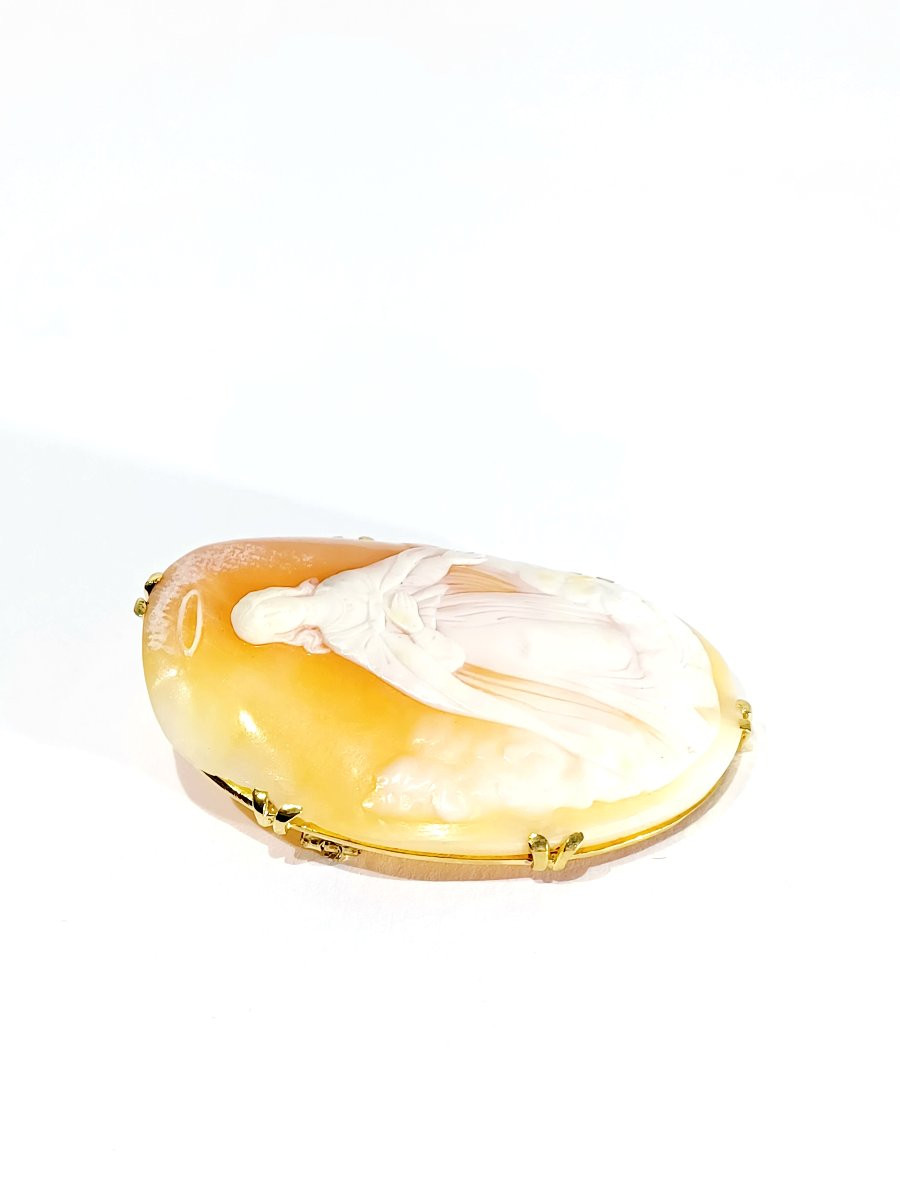 Gold-mounted Shell Cameo Brooch Representing An Angel-photo-3