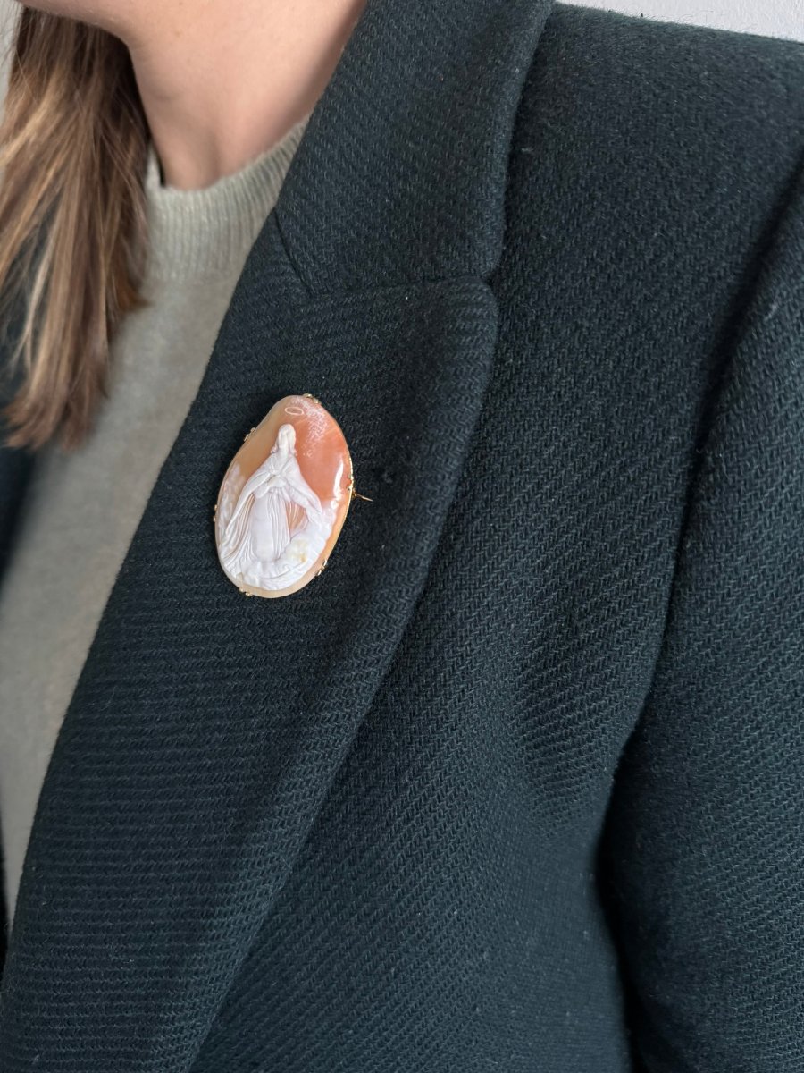 Gold-mounted Shell Cameo Brooch Representing An Angel-photo-7