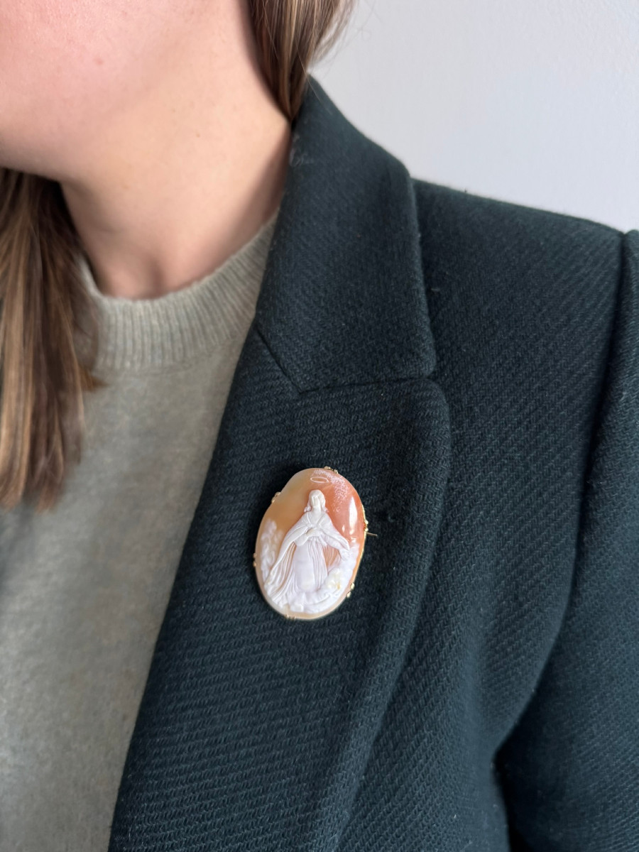 Gold-mounted Shell Cameo Brooch Representing An Angel-photo-8