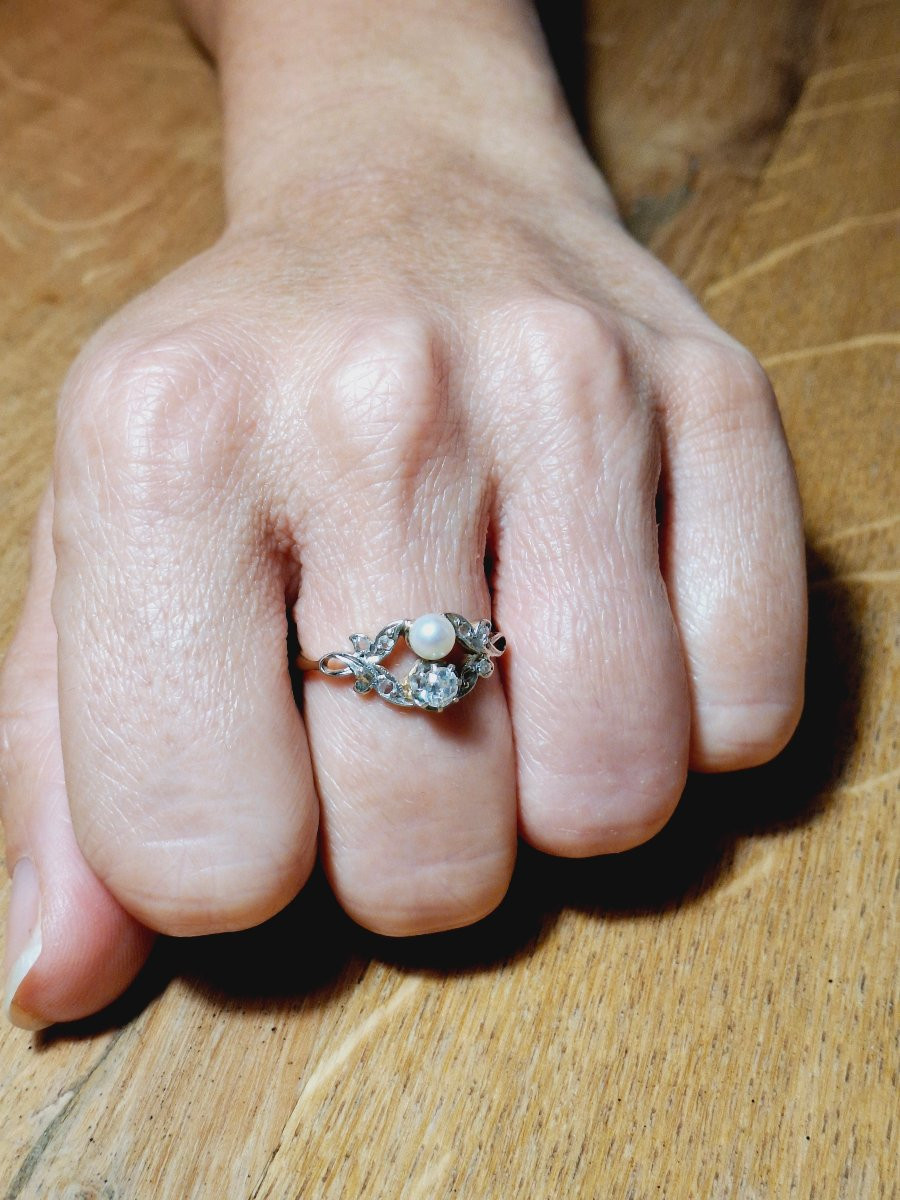 Art Nouveau Diamond And Pearl Ring-photo-2