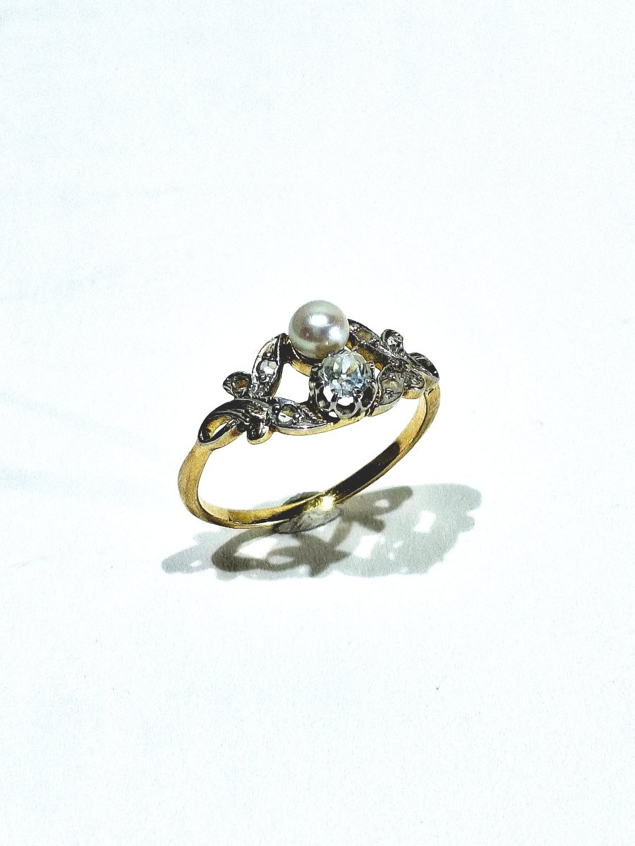 Art Nouveau Diamond And Pearl Ring-photo-4