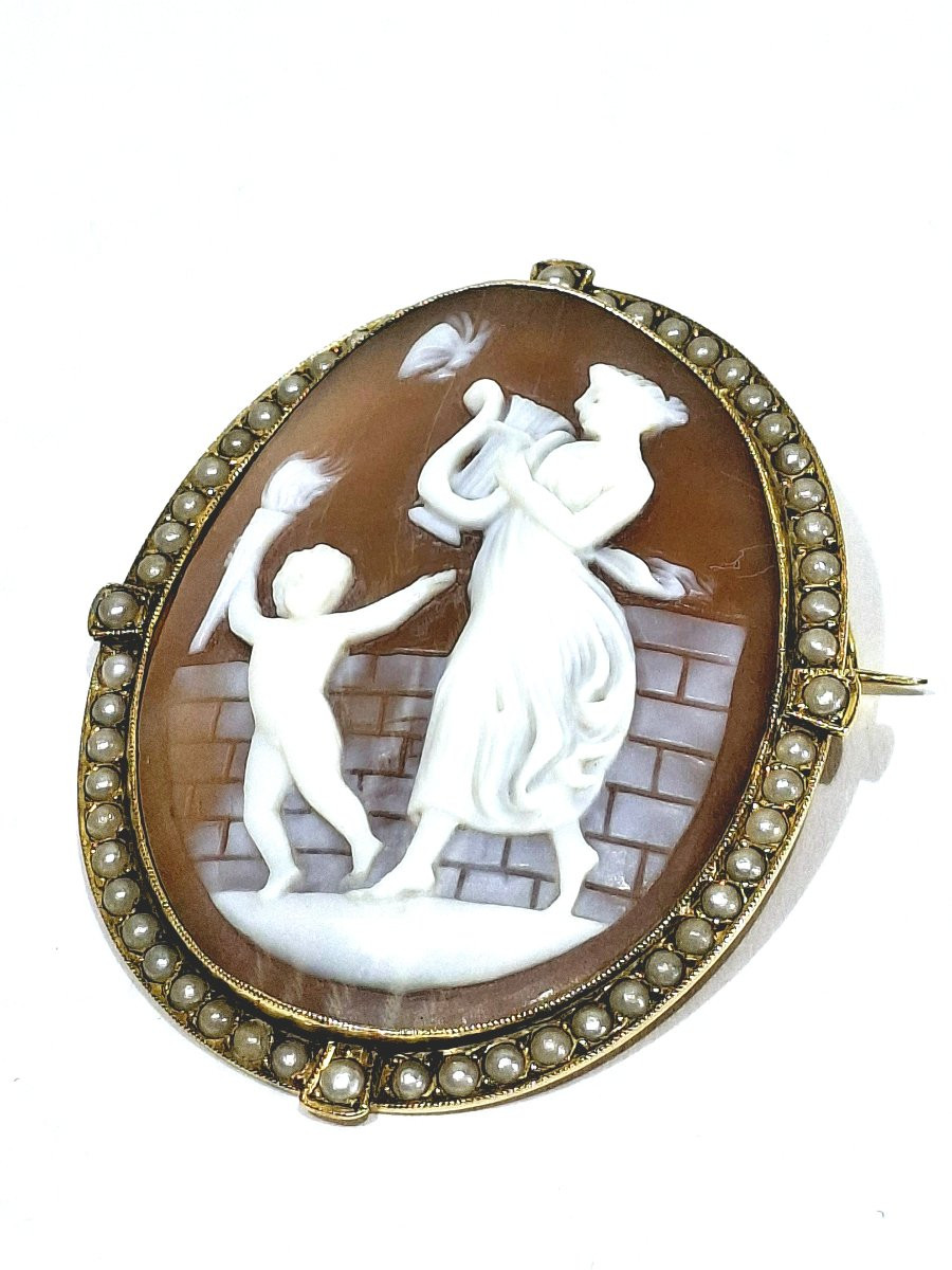 Broche Camée Coquillage Et Perles-photo-3