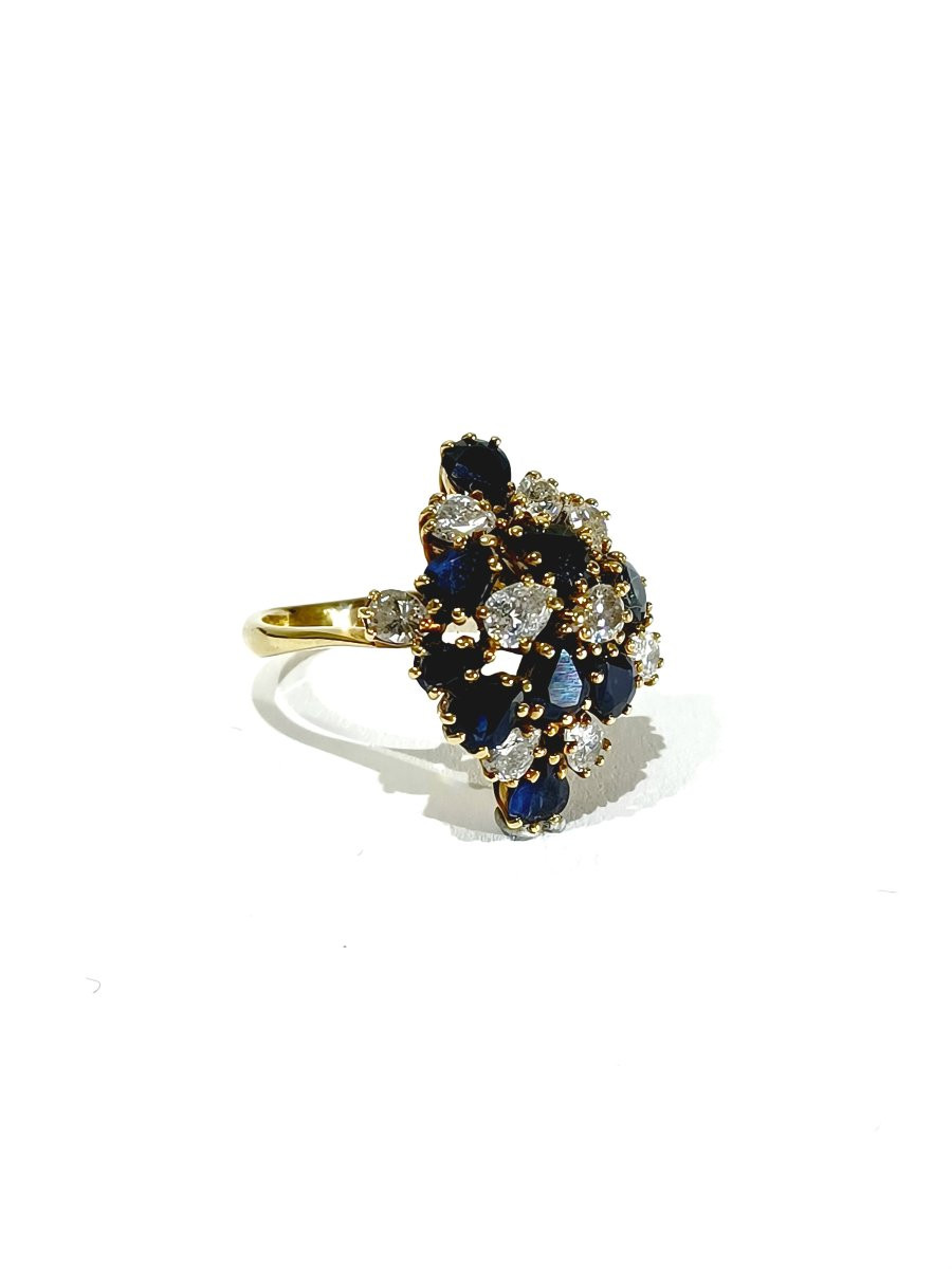 Bague Poire En Or Diamants Et Saphirs-photo-2