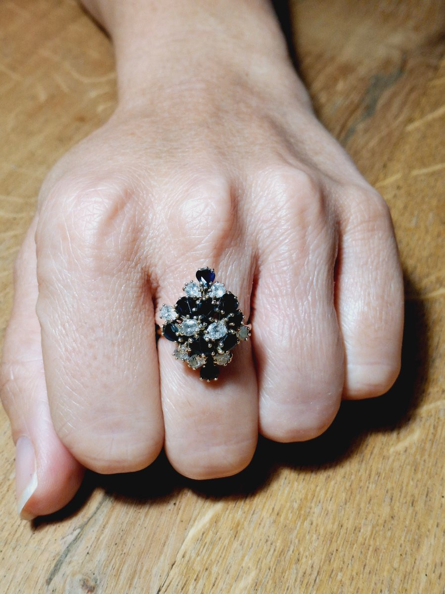 Bague Poire En Or Diamants Et Saphirs-photo-4