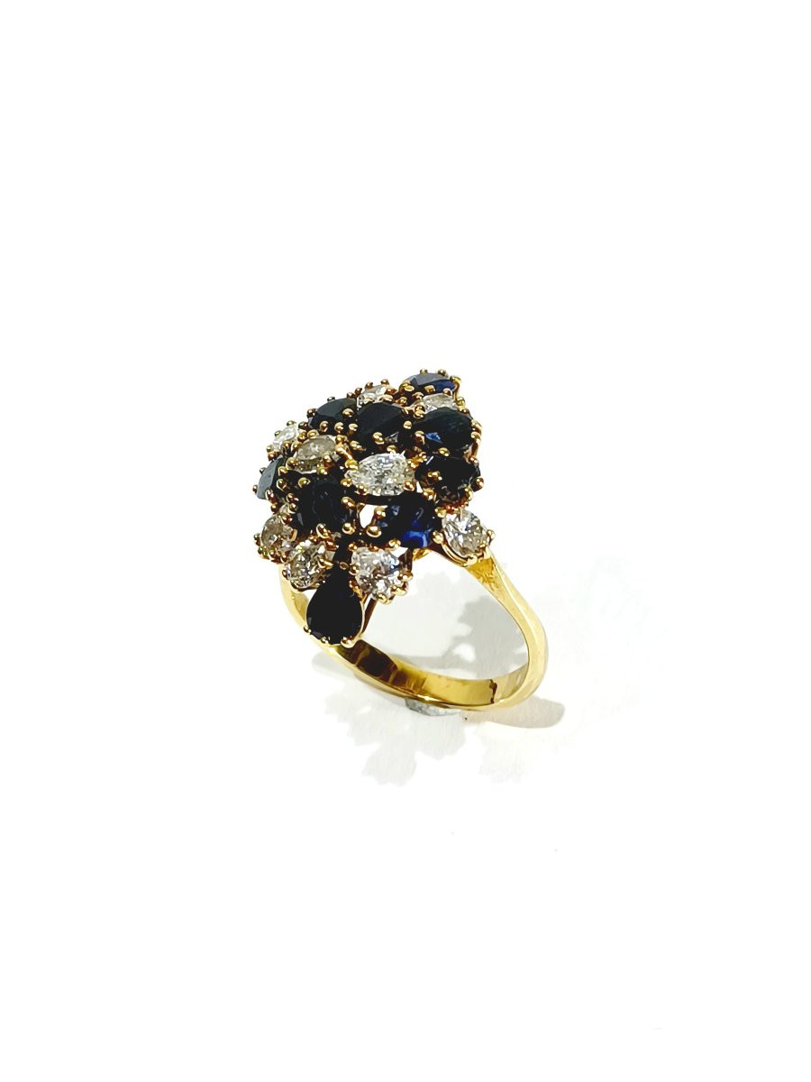 Bague Poire En Or Diamants Et Saphirs-photo-6