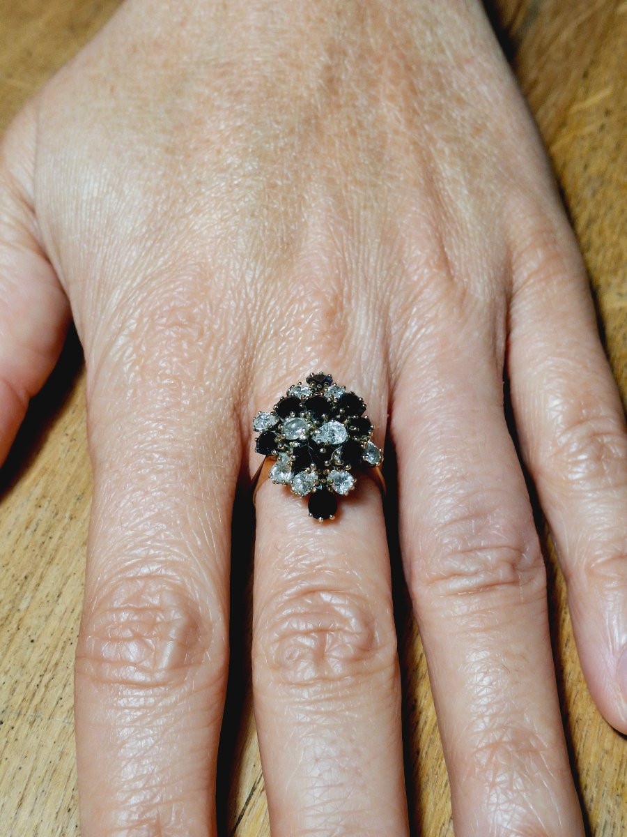 Bague Poire En Or Diamants Et Saphirs-photo-8