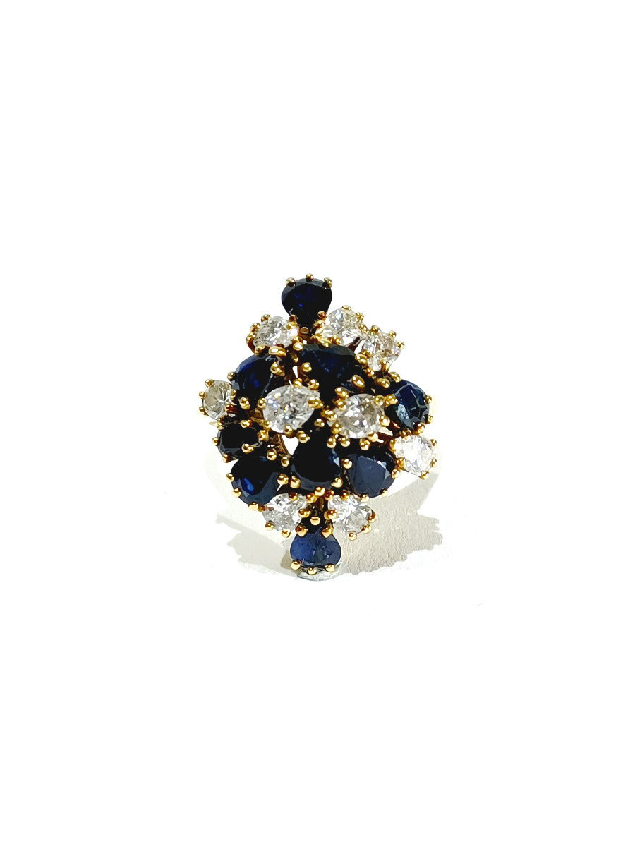 Bague Poire En Or Diamants Et Saphirs