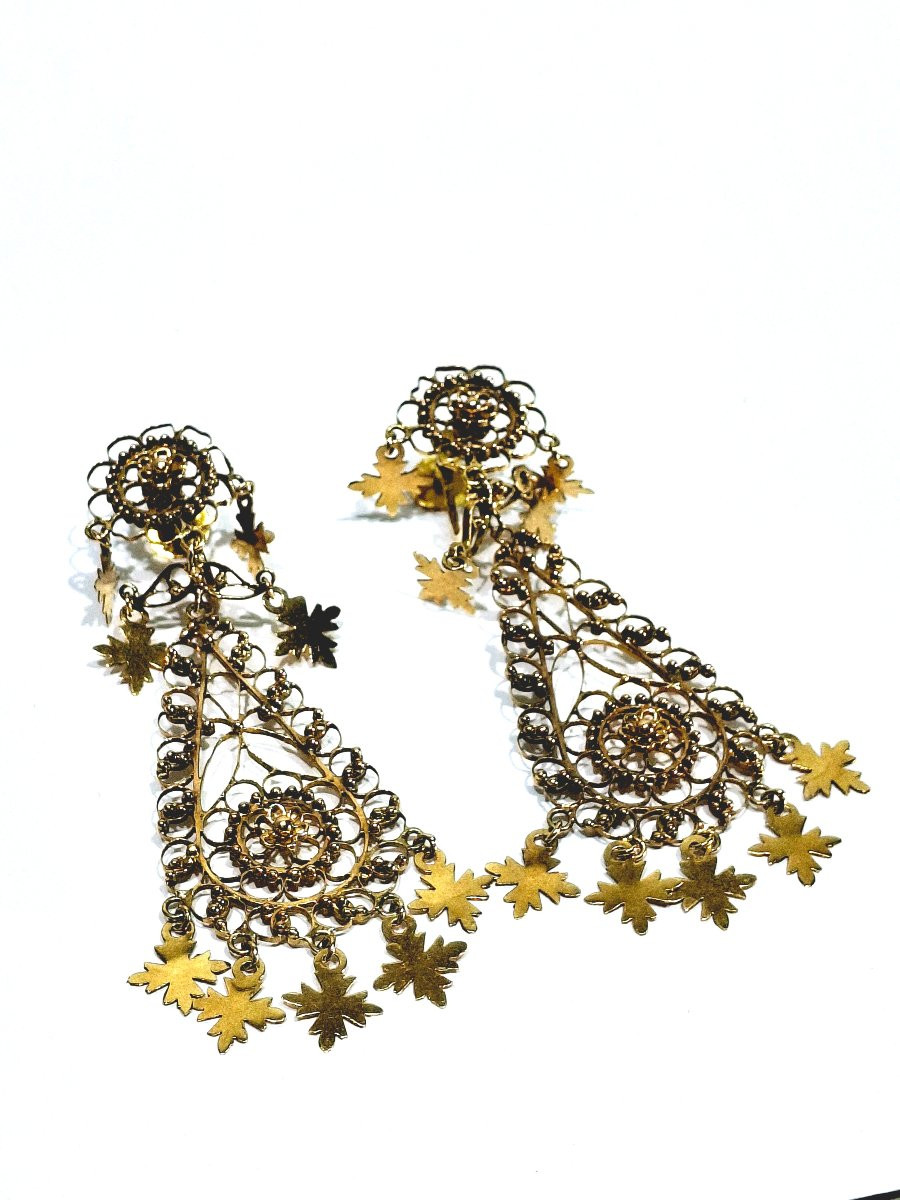 Paire de boucle d’oreille pendantes en or Méditerranéenne-photo-4